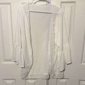 White Lace Trim Kimono Cardigan